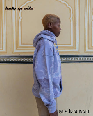 African Girl in Streetwear 'Mandana-Blue' 320 GSM 60% Cotton & 40% Polyester Mix Hand Painted Oversize Hoodie HG x Unus Imaginari - Side 1