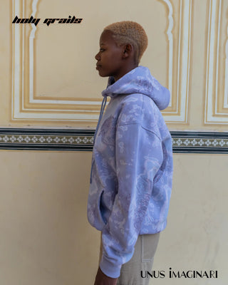 African Girl in Streetwear 'Mandana-Blue' 320 GSM 60% Cotton & 40% Polyester Mix Hand Painted Oversize Hoodie HG x Unus Imaginari - Side 2