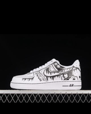 Air Force 1 x Black & White Anime Themed Hand Painted Custom Kicks - Side 1 | Ace White Beard Pirate from Anime One Piece
