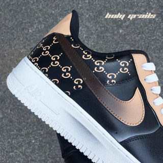Air Force 1 x Gucci Brand Themed Custom Kicks - Side Swoosh Close Up