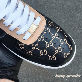 Air Force 1 x Gucci Brand Themed Custom Kicks - Top Toe Box Close Up