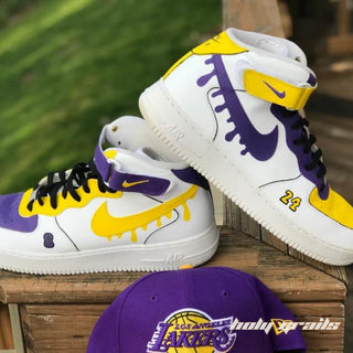 Air Force 1 x Lakers Drip Basket Ball Themed Custom Kicks - Both Sides