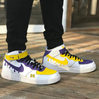 Air Force 1 x Lakers Drip Basket Ball Themed Custom Kicks - Sides in Foot