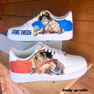 Air Force 1 x Luffy & Ace One Piece Anime Themed Custom Kicks - Both Sides