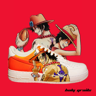 Air Force 1 x Luffy & Ace One Piece Anime Themed Custom Kicks - Side 1