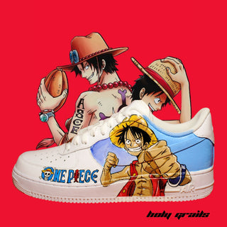 Air Force 1 x Luffy & Ace One Piece Anime Themed Custom Kicks - Side 2