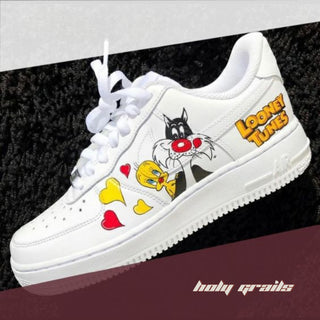 Air Force 1 x Slyvester Cartoon Character Themed Custom Kicks - Side with Slyvester & Tweety