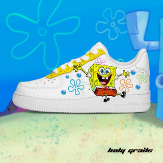 Air Force 1 x Sponge Bob Cartoon Themed Custom Kicks - Side with SpongeBob