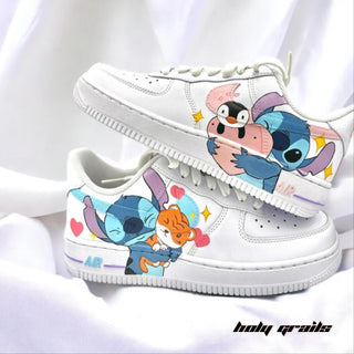 Air Force 1 x Stitch Cartoon Character Themed Custom Kicks - Both Sides