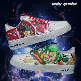 Air Force 1 x Zoro x Luffy One Piece Anime Themed Custom Kicks - Both Sides (Featuring Roronoa Zoro & Money D. Luffy Gear 4 - Snakeman)