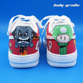 Air Force 1 x Mario Cartoon Character Themed Custom Kicks - Back Close Up