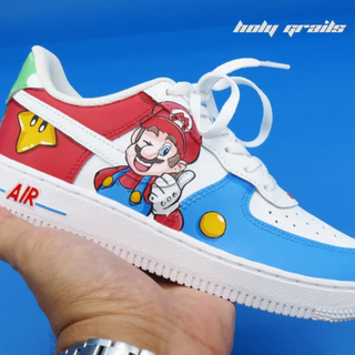Air Force 1 x Mario Cartoon Character Themed Custom Kicks -  Side Close up