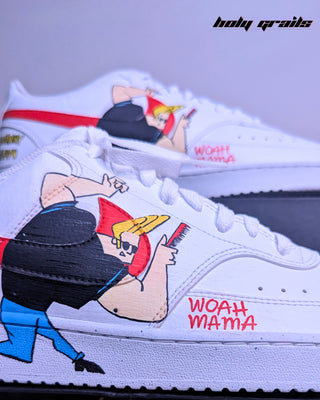Buy Custom Air Force 1 x Johnny Bravo Cartoon Themed Sneaker - Side 2 Close Up