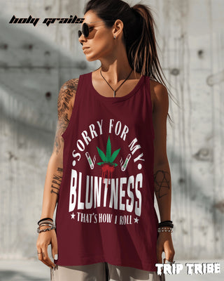 Female in Street Style 'Sorry For My Bluntness' 180 GSM 100% Cotton Maroon Sleeveless Vest HG x Trip Tribe - Front