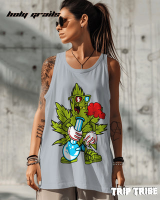 Female in Street Style 'ZaZa High' 180 GSM 100% Cotton Charcoal Melange Sleeveless Vest HG x Trip Tribe - Front