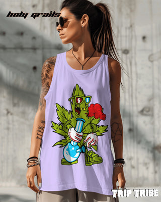 Female in Street Style 'ZaZa High' 180 GSM 100% Cotton Lavender Sleeveless Vest HG x Trip Tribe - Front