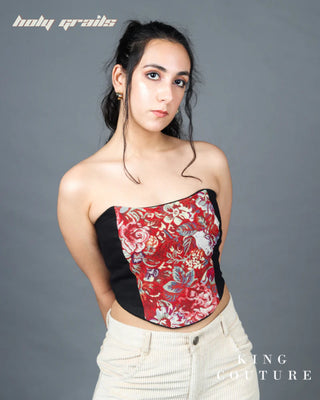 'Floral Carmine Red Corset' HG x King Couture - Front