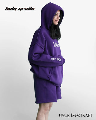 Girl In Streetwear Style 'Purpled' 340 GSM 100% Cotton Oversize Graphic Hoodie HG x Unus Imaginari - Side 1