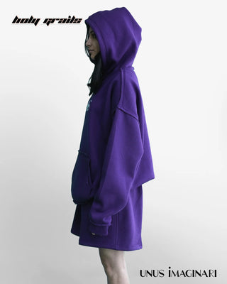 Girl In Streetwear Style 'Purpled' 340 GSM 100% Cotton Oversize Graphic Hoodie HG x Unus Imaginari - Side 2