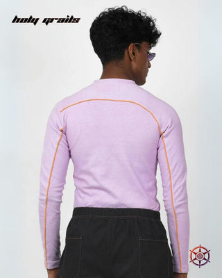 Guy In Streetwear Style Purple 'Orchid Zest' 300 GSM Cotton Lycra 1x1 Ribbed Knit Bodyfit Zip Top HG x Duskin - Back