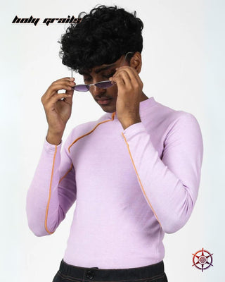 Guy In Streetwear Style Purple 'Orchid Zest' 300 GSM Cotton Lycra 1x1 Ribbed Knit Bodyfit Zip Top HG x Duskin - Front