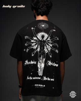 Guy In Streetwear Style 'Interstellar Soul' Black 240 GSM 100% French Terry Cotton Oversize Tee HG x DRBL - Back