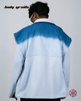 Guy In Streetwear Style 'Skyline Dip' Broad Blue 100% Cotton Twill 250 GSM Oversize Shacket HG x Duskin - Back