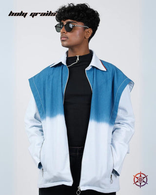 Guy In Streetwear Style 'Skyline Dip' Broad Blue 100% Cotton Twill 250 GSM Oversize Shacket HG x Duskin - Front