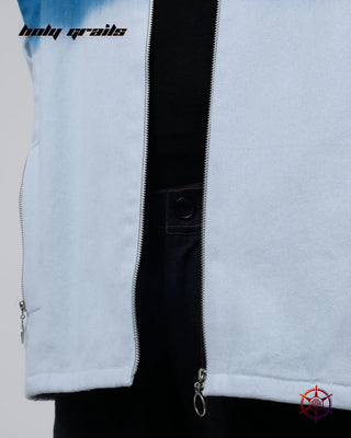 Guy In Streetwear Style 'Skyline Dip' Broad Blue 100% Cotton Twill 250 GSM Oversize Shacket HG x Duskin - Front Close Up