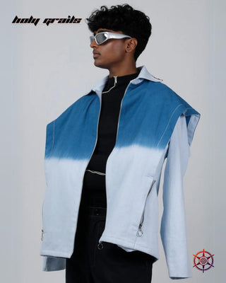 Guy In Streetwear Style 'Skyline Dip' Broad Blue 100% Cotton Twill 250 GSM Oversize Shacket HG x Duskin - Front Side
