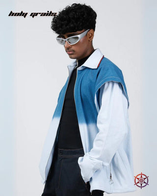 Guy In Streetwear Style 'Skyline Dip' Broad Blue 100% Cotton Twill 250 GSM Oversize Shacket HG x Duskin - Side