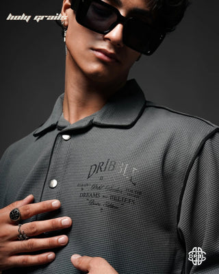Guy In Streetwear Style 'Waffle' Comet Grey 200 GSM Cotton Waffle Fabric Oversize Shirt HG x DRBL - Front Close Up