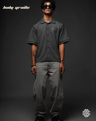 Guy In Streetwear Style 'Waffle' Comet Grey 200 GSM Cotton Waffle Fabric Oversize Shirt HG x DRBL - Front Full