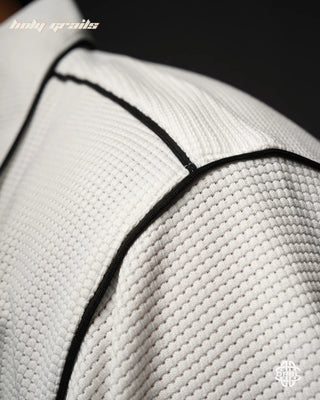 Guy In Streetwear Style 'Waffle' Phantom White 200 GSM Cotton Waffle Fabric Oversize Shirt HG x DRBL - Shoulder Piping Close Up