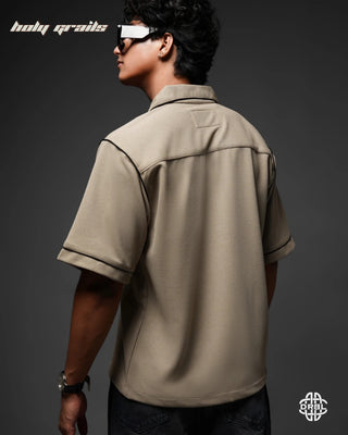 Guy In Streetwear Style 'Waffle' Sahara Beige 200 GSM Cotton Waffle Fabric Oversize Shirt HG x DRBL - Back
