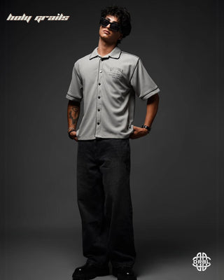 Guy In Streetwear Style 'Waffle' Silver Mist Grey 200 GSM Cotton Waffle Fabric Oversize Shirt HG x DRBL - Front Full Side 2