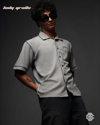 Guy In Streetwear Style 'Waffle' Silver Mist Grey 200 GSM Cotton Waffle Fabric Oversize Shirt HG x DRBL - Front Side 1
