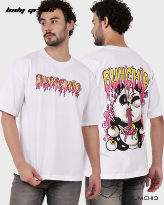 Guy in Streetwear Style 'Panda' White 240 GSM French Terry Cotton T-Shirt - Front & Back