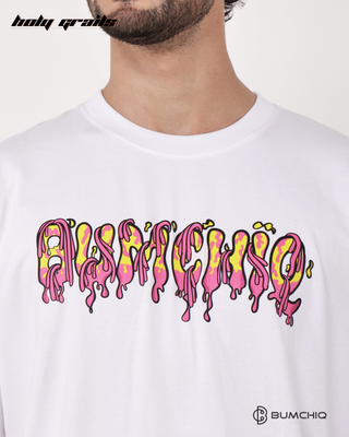 Guy in Streetwear Style 'Panda' White 240 GSM French Terry Cotton T-Shirt - Front Close Up