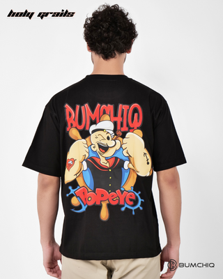 Guy in Streetwear Style 'Popeye' Black 240 GSM French Terry Cotton T-Shirt - Back
