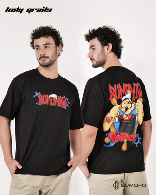 Guy in Streetwear Style 'Popeye' Black 240 GSM French Terry Cotton T-Shirt - Front & Back