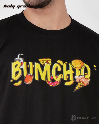 Guy in Streetwear Style 'Simpson' Black 240 GSM French Terry Cotton T-Shirt - Front Close Up