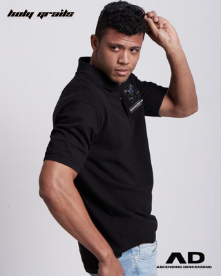 Guy in Streetwear Style 'The Polo' Black Oversized 280GSM Terry Knit Matty Cotton T-Shirt  - Side