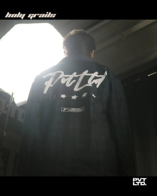 Guy in Street Style 'Blaze Grid Zip Up' Navy Grid-Check Zipper Jacket HG x Pvt Ltd - Back