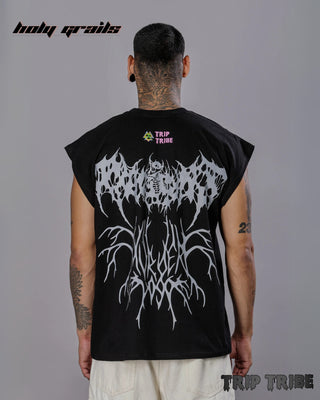 Guy in Street Style 'Charlie’s' Tribe Black 220 GSM Cotton Oversize Reflective Vest HG x Trip Tribe - Back