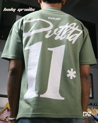 Guy in Street Style 'Coastline Art' Green Oversize 260 GSM Cotton Printed Tee HG x Pvt Ltd - Back