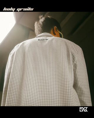 Guy in Street Style 'Devil In Me 2.0' White Check Cotton Graphic Boxy Fit Shirt HG x Pvt Ltd - Back