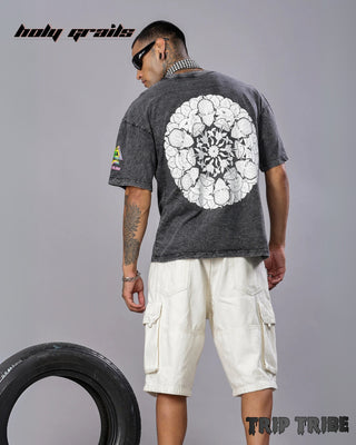 Guy in Street Style 'Divine Vision' Grey Mandala Oversize 240 GSM 100% Cotton T-Shirt HG x Trip Tribe - Back