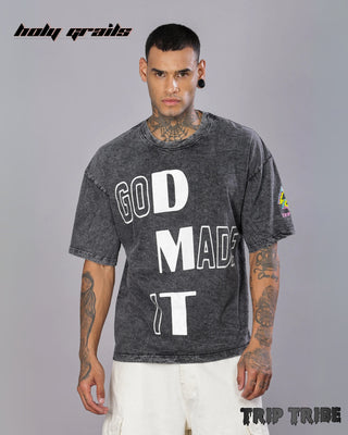 Guy in Street Style 'Divine Vision' Grey Mandala Oversize 240 GSM 100% Cotton T-Shirt HG x Trip Tribe - Front