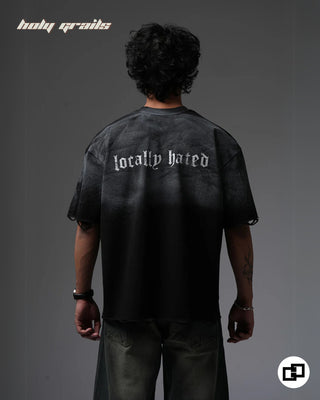 Guy in Streetwear Style 'Locally Hated' Grey Black 240 GSM 100% Cotton Oversize T-Shirt HG x Grey Hound - Back